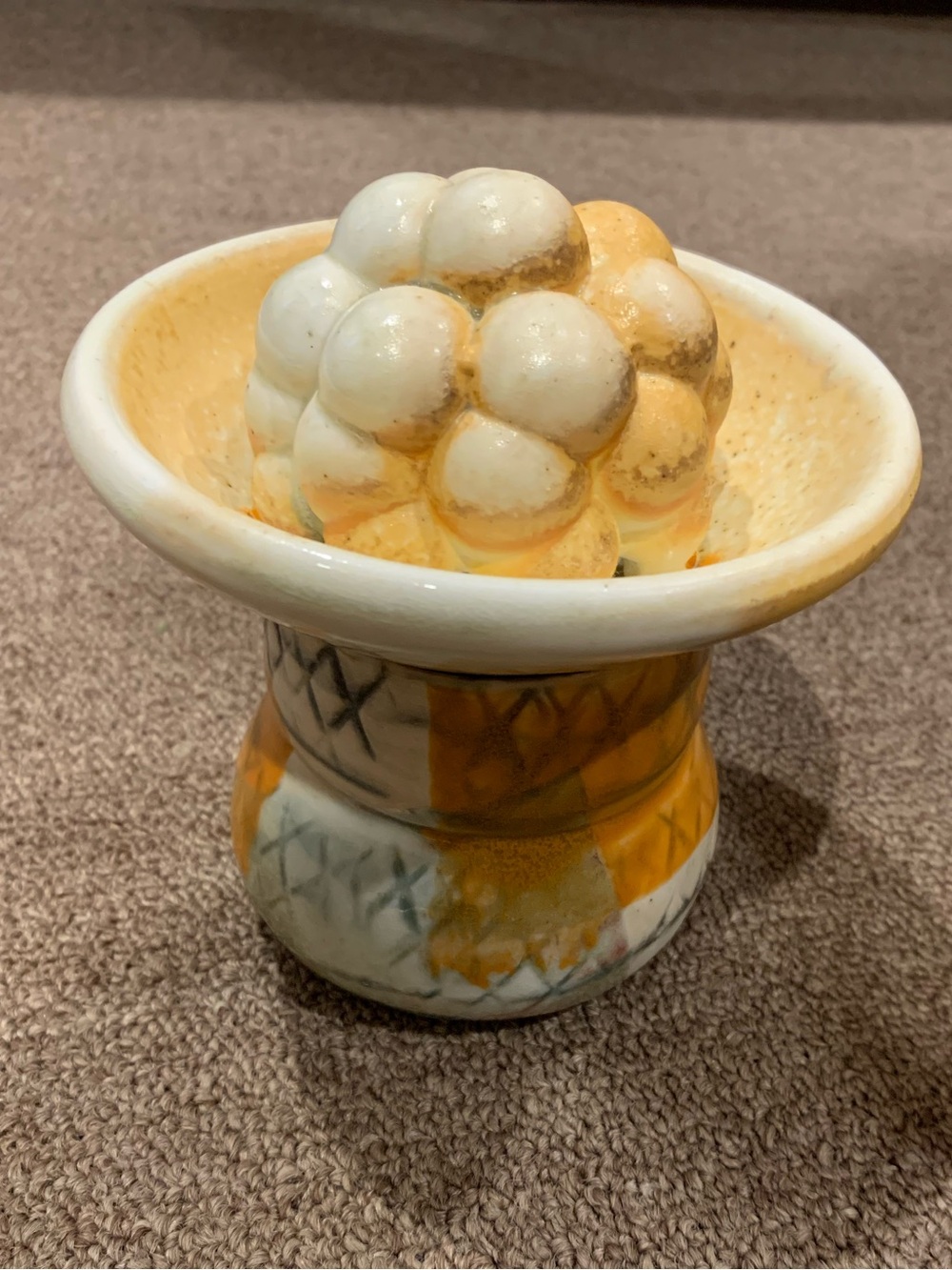 Handcrafted Yellow and Cream Ceramic Decorative Bowl with Sculpted Accent